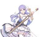  blue_eyes dress headband holding holding_sword holding_weapon official_art princess_connect! purple_hair shizuru_(princess_connect!) sword tachi-e transparent_background weapon white_dress white_headband white_headwear 