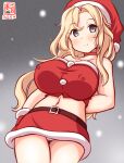  bandeau belt. blonde_hair breasts covered_nipples gloves grey_eyes hat hornet_(kancolle) kanon_(kurogane_knights) kantai_collection large_breasts long_hair navel night one-hour_drawing_challenge panties red_gloves red_skirt santa_costume santa_hat skirt snowing underwear white_panties 