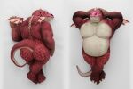  2022 3:2 3d_(artwork) albalbalb anthro belly blush bubble_butt butt crossed_legs dakimakura_design dakimakura_pose digital_media_(artwork) dragon giana_sisters gurglewocky_(giana_sisters) hi_res humanoid looking_at_viewer looking_back lying male nipples pecs rear_view scalie simple_background small_wings smile smiling_at_viewer solo video_games wings yellow_eyes 
