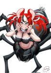  1girl animal_ears arachne arthropod_girl black_hair blue_eyes breasts cleavage hair_ornament hakos_baelz highres hololive hololive_english monster_girl monsterification mouse_ears multicolored_hair red_hair rlus smile solo spider_girl streaked_hair taur twintails virtual_youtuber white_hair 