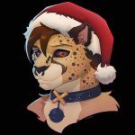  ansart anthro cheetah christmas christmas_clothing christmas_headwear clothing facial_piercing felid feline hat headgear headwear holidays icon male mammal nose_piercing piercing red_eyes santa_hat solo 