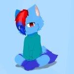  1:1 anthro blue_body blue_eyes blue_fur blue_hair canid canine canis clothing female fur hair hi_res mammal red_eyes red_hair solo sweater topwear wolf young zetsuya06 