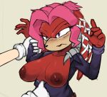  2022 5_fingers absurd_res anthro archie_comics areola big_areola big_breasts big_nipples blush breasts clothed clothing duo echidna edit english_text female fingers gloves hair handwear hi_res lien-da mammal monotreme nipples purple_eyes red_body red_hair sega simple_background sin-buttons_(artist) sonic_the_hedgehog_(archie) sonic_the_hedgehog_(comics) sonic_the_hedgehog_(series) text topless topless_anthro topless_female 