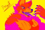 anthro barazoku canid canine canis clawed_fingers claws fangs five_nights_at_freddy&#039;s five_nights_at_freddy&#039;s_4 fox fur hi_res long_tongue looking_at_viewer male mammal muscular muscular_anthro muscular_male nightmare_foxy_(fnaf) pinumontbalou red_body red_fur scar scottgames shaded simple_background simple_shading smile smiling_at_viewer solo teeth tongue tongue_out video_games yellow_eyes 