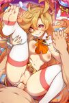  1boy 1girl ascot bangs blonde_hair blush book braid breasts cum cum_in_pussy dragalia_lost hetero highres holding_hands knee_up large_breasts leg_up long_hair looking_at_viewer merunyaa monocle navel nipples orange_ascot parted_lips penis pink_eyes pink_thighhighs pussy sex shiny shiny_skin sinoa sweat teeth thighhighs toeless_legwear toes vaginal white_thighhighs 