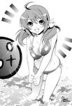  absurdres bad_id bad_pixiv_id ball beachball bikini breasts greyscale hano_haruka highres long_hair medium_breasts monochrome original solo splashing swimsuit twintails volleyball wading 