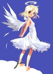  angel angel_wings barefoot blonde_hair full_body halo katahira_masashi original short_hair solo standing wings yellow_eyes 