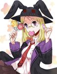  blonde_hair candy glasses mahjolica_le_fey ookami-san ookami-san_to_shichinin_no_nakamatachi pink_eyes 