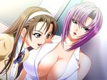  2girls aoyama_minako areola areolae breasts brown_hair escalation escalation_hardcore huge_breasts inoue_takuya multiple_girls purple_hair school_uniform schoolgirl tatsuki_haruka teacher yuri 