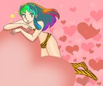  bikini blue_eyes female full_body gradient_hair green_hair heart horns legs long_hair lum multicolored_hair oni rainbow_hair smile solo swimsuit urusei_yatsura 