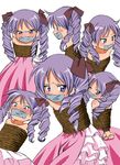  alternate_hairstyle angry blue_eyes blush bondage daikinbakuju drill_hair gag hair_ribbon hiiragi_kagami lucky_star princess_curl purple_hair rope tape tapegag twintails 