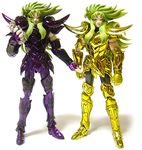  action_figure aries_shion armor comparison facial_mark figure forehead_mark gold golden green_hair horns knights_of_the_zodiac lemurian long_hair lowres male male_focus myth_cloth oldschool photo ram_horns saint_seiya sheep_horns shoulder_pads specter surplice toy very_long_hair 