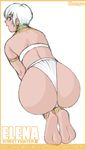  anklet ass blush brown_eyes capcom champ+ earrings elena feet huge_ass jewelry neck_ring smile soles street_fighter street_fighter_iii white_hair 