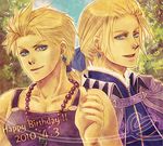  awatukisei blonde_hair blue_eyes cape earrings edgar_roni_figaro final_fantasy final_fantasy_vi jewelry lowres male male_focus mash_rene_figaro ponytail sabin_rene_figaro 