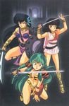  3girls bikini blue_eyes green_hair horns long_hair lum miyake_shinobu multiple_girls oni sakura_(urusei_yatsura) smile swimsuit urusei_yatsura 