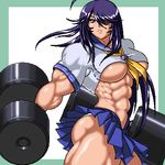  abs barbell breasts dumbbell extreme_muscles female ikkitousen kan'u_unchou kanu_unchou lowres muscle muscles muscular ren_(tainca2000) skirt underboob weight_lifting weightlifting weights working_out workout 