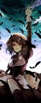  bad_id bad_pixiv_id beret black_hair breasts brown_eyes feathers hat large_breasts maid necktie outstretched_arm ringo_komachi shannon short_hair sitting solo umineko_no_naku_koro_ni 