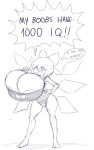  areola big_breasts bow_ribbon breasts cirno dialogue elfdrago fairy female hi_res huge_breasts humanoid hyper hyper_breasts monochrome simple_background solo speech_bubble standing text touhou video_games winged_humanoid wings 