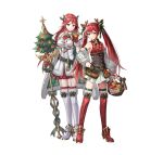  2girls antlers apple armor bangs basket boots breastplate breasts christmas_tree christmas_wreath cordelia_(fire_emblem) detached_sleeves fake_antlers fire_emblem fire_emblem_awakening fire_emblem_fates fire_emblem_heroes food frilled_skirt frills fruit garter_straps green_ribbon hair_ornament holding holding_basket holding_polearm holding_weapon long_hair looking_at_viewer mistletoe_hair_ornament mother_and_daughter multiple_girls official_alternate_costume official_art polearm red_eyes red_hair reindeer_antlers ribbon selena_(fire_emblem_fates) shoulder_armor skirt small_breasts thigh_boots thighhighs thighs twintails v-shaped_eyebrows very_long_hair weapon 