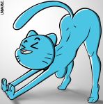  absurd_res anthro blue_body blue_fur breasts cartoon_network convenient_censorship domestic_cat felid feline felis female fur hi_res mammal nicole_watterson nude solo the_amazing_world_of_gumball unbakable 