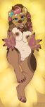  2017 5_fingers anthro areola artist_name barefoot bear biped blue_eyes breast_squish breasts brown_body brown_fur brown_hair claws digital_media_(artwork) feet female finger_claws fingers fur genitals hair hi_res hindpaw looking_at_viewer multicolored_hair nipples nude paws pink_hair pussy seamen solo squish toe_claws two_tone_hair 