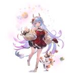  1girl alpha_transparency animal_ears bag bangs bare_shoulders bell blue_hair blush bow box breasts brown_eyes catura_(granblue_fantasy) cleavage cow cow_ears cow_girl cow_horns cow_tail draph dress full_body fur_collar gift gift_box granblue_fantasy hair_ornament hairband handbag heart heart_hair_ornament horns large_breasts long_hair looking_at_viewer minaba_hideo neck_bell official_art pointy_ears red_dress scarf smile socks solo standing tail tail_bow tail_ornament transparent_background twintails very_long_hair white_bow white_footwear white_hairband white_scarf white_socks 