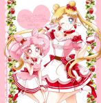  2girls apron bangs bishoujo_senshi_sailor_moon blonde_hair blue_eyes chibi_usa choker cone_hair_bun dated double_bun earrings food food-themed_earrings frills fruit gloves hair_bun happy_birthday jewelry long_hair multiple_girls one_eye_closed open_mouth parted_bangs pink_hair red_choker red_eyes sarashina_kau short_sleeves smile strawberry strawberry_earrings tsukino_usagi very_long_hair white_gloves 