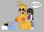  animatronic anthro areola avian baby bad_parenting balls balls_outline beakless big_balls big_breasts big_penis bird black_hair bottomwear breast_grab breasts bulge chicken clothed clothing english_text erection erection_under_clothing eyes_closed female five_nights_at_freddy&#039;s five_nights_at_freddy&#039;s_2 galliform gallus_(genus) gaster77 genital_outline genitals group hair hair_over_eyes hand_on_breast huge_balls huge_breasts huge_penis human lying machine male mammal mother mother_and_child mother_and_son nipples non-mammal_breasts nude on_back onesie open_mouth orange_areola orange_nipples parent parent_and_child penis phasianid pillow pussy robot scottgames shirt skirt small_but_hung smile son speech_bubble text thick_thighs topwear toy_chica_(fnaf) trio video_games white_body white_skin yellow_body young 