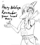  anthro arm_tattoo bodily_fluids christmas christmas_present clothed clothing crezz_crow dinosaur english_text fang_(gvh) female goodbye_volcano_high hair holidays long_snout midriff monochrome pterodactylus pterosaur reptile scalie simple_background sketch snoot_game_(fan_game) snout solo tattoo tears text video_games white_background wings 