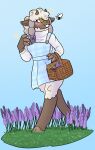  anthro arthropod basket bee bovid braided_hair caprine cherryraptor clothing container dress female flower generation_8_pokemon grass hair hi_res hymenopteran insect mammal nintendo penelope_(luftraptor) picking_flowers plant pokemon pokemon_(species) sheep solo sundress sweater topwear video_games wooloo 