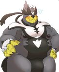  2022 anthro belly big_belly black_body blush bulge dragon_night800 generation_8_pokemon hi_res kemono legendary_pokemon male moobs nintendo nipples overweight overweight_male pokemon pokemon_(species) simple_background solo urshifu video_games 