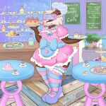  1:1 2021 absurd_res ambiguous_gender anthro apron badger beverage blue_clothing bodily_fluids bow_ribbon brainwashing brown_body brown_fur cafe cake clothed clothing container crossdressing cup dessert detailed_background digital_drawing_(artwork) digital_media_(artwork) dress drooling food fruit fur girly glistening hi_res hypnosis hypnotic_visor legwear maid_cafe maid_uniform mammal menu mind_control muffin multicolored_body multicolored_fur mustelid musteline pattern_clothing pattern_legwear pink_clothing pink_nose plant platter rubber saliva sandwich_(food) slightly_chubby smile solo stockings strawberry striped_clothing striped_legwear stripes tea tea_cup two_tone_body two_tone_fur tyththorne uniform white_clothing 
