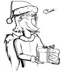  amber_(snoot_game) anthro christmas christmas_clothing christmas_headwear christmas_present clothed clothing crezz_crow dinosaur eyes_closed feathered_wings feathers female gift hair hat headgear headwear holidays monochrome pterodactylus pterosaur reptile scalie simple_background sketch snoot_game_(fan_game) solo video_games white_background wings 