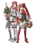  2girls animal_ears apple arm_warmers armor bangs bare_shoulders basket belt blush boots breastplate chachie christmas_ornaments cordelia_(fire_emblem) deer_antlers deer_ears detached_collar fake_animal_ears fake_horns fire_emblem fire_emblem_awakening fire_emblem_fates fire_emblem_heroes food fruit full_body fur_trim gloves gold_trim hair_ornament hand_on_hip high_heels highres holding horns lips long_hair looking_at_viewer multiple_girls non-web_source official_art red_eyes red_hair ribbon selena_(fire_emblem_fates) shiny shiny_hair skirt sleeveless smile standing thigh_boots thighhighs transparent_background twintails zettai_ryouiki 