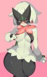  absurd_res anthro blush breasts dammit female generation_9_pokemon green_body hi_res looking_at_viewer meowscarada nintendo nipples pokemon pokemon_(species) purple_eyes simple_background solo video_games 