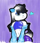  &lt;3 2022 anthro black_body black_fur blue_eyes blue_horn clothing crop_top digital_media_(artwork) fur girly grey_body grey_fur hi_res hoodie horn kim_trello makeup male reimy_(kim_trello) shirt smug solo topwear white_body white_fur 