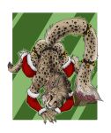  2022 4_ears 4_horns anthro arm_warmers armwear biped black_body black_fur charr christmas christmas_clothing claws clothing digital_media_(artwork) digitigrade felid female finger_claws fur guild_wars hair hi_res holidays horn leg_warmers legwear looking_at_viewer male_(lore) mammal mottled mottled_nose multi_ear multi_horn one_eye_closed red_eyes smile smiling_at_viewer solo spots spotted_body spotted_fur tan_body tan_fur tan_hair toe_claws tongue tongue_out vampirika video_games 