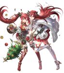  2girls animal_ears apple armor bangs bare_shoulders boots chachie christmas_ornaments cordelia_(fire_emblem) deer_antlers deer_ears fake_animal_ears fake_horns fire_emblem fire_emblem_awakening fire_emblem_fates fire_emblem_heroes food fruit full_body fur_trim gloves gold_trim highres holding holding_food horns leg_up long_hair looking_away multiple_girls non-web_source official_art red_eyes red_hair selena_(fire_emblem_fates) shiny shiny_hair skirt sleeveless thigh_boots thighhighs torn_clothes transparent_background twintails zettai_ryouiki 