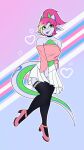  &lt;3 9:16 anthro arsenth_neodal astremine black_clothing black_legwear black_stockings blue_tongue bottomwear bracelet clothing dragon eyebrows female gradient_background green_body green_eyes green_horn green_scales hair hi_res horn jewelry legwear lgbt_pride looking_at_viewer midriff multicolored_body outline pink_crop_top pink_hair pink_heels pleated_skirt pride_color_jewelry pride_colors scales scalie shoulderless_clothing shoulderless_topwear simple_background skirt smile solo star stockings stripes thigh_highs tongue tongue_out transgender_pride_colors white_body white_bottomwear white_clothing white_outline white_skirt white_stripes wingless_dragon 