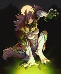  anthro big_fangs black_sclera blue_eyes canid canine cheek_tuft claws crouching ear_piercing ear_ring facial_piercing facial_tuft featureless_crotch female finger_claws front_view full-length_portrait fur grass green_body green_claws green_fur hi_res kardinaluz leg_tuft male mammal mane muscular muscular_anthro muscular_male night nose_piercing nose_ring nude open_mouth outside piercing plant portrait ring_piercing septum_piercing septum_ring shadowwolfhunter shoulder_tuft solo star toe_claws tree tuft unsigned were werecanid werecanine werewolf white_body white_fur white_mane 