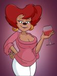  alcohol anthro beverage big_breasts breasts canid canine cleavage clothed clothing container cup disney drinking_glass ear_piercing ear_ring female glass glass_container glass_cup goof_troop hand_on_hip hi_res looking_at_viewer mammal mature_female nasiri_(artist) peg_pete piercing ring_piercing solo sweater topwear wide_hips wine wine_glass 