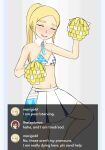  1girl blonde_hair blue_archive breasts cheerleader cosplay english_text hibiki_(blue_archive) hibiki_(cheerleader)_(blue_archive) highres mari_gold mole mole_under_eye orange_eyes original rong_rong small_breasts tagme thick_eyebrows 