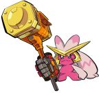  absurdres animal_focus chibi crossover frown full_body goldion_hammer grey_eyes hammer highres holding holding_hammer looking_ahead mechanical_arms no_humans pillar_buster pokemon pokemon_(creature) simple_background single_mechanical_arm tinkaton v-fin weapon_connection white_background yuusha_ou_gaogaigar yuusha_series 