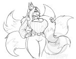  anthro black_and_white breasts butt canid canine female fox hi_res lunarspy mammal monochrome sketch 