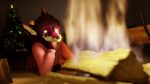  3d_(artwork) anthro blender_(software) canid canine christmas digital_media_(artwork) female fireplace fox fur gazing hi_res highlights_(coloring) holidays invalid_tag itsjag jag living_room mammal orange_eyes purple_body purple_fur resting slim solo 