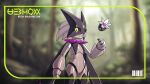  black_thighhighs blurry blurry_background claws cowboy_shot day depth_of_field forest green_eyes hand_up highres jchoy looking_at_viewer mechanization meowscarada nature no_humans outdoors pokemon pokemon_(creature) robot solo standing thighhighs 