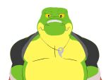  2022 alligator alligatorid anthro belly biped brok_(character) brok_the_investigator clothed clothing crocodilian green_body hi_res open_clothing open_shirt open_topwear portrait reptile scalie shirt simple_background slightly_chubby solo thqr37 topwear video_games white_background 