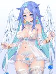  1girl aqua_hair blue_eyes blue_hair breasts cleavage colored_inner_hair highres large_breasts looking_at_viewer multicolored_hair original solo star-shaped_pupils star_(symbol) symbol-shaped_pupils thighhighs two-tone_hair waterring white_thighhighs 