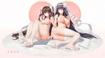  2girls absurdres bangs bare_shoulders black_hair blush breast_milk breasts bridal_veil brown_hair closed_mouth collarbone earrings feet flower full_body garter_belt garter_straps girls&#039;_frontline hair_flower hair_ornament hair_ribbon hairband heart heart-shaped_pupils hebai_xiaochuan highres jewelry large_breasts legs lips long_hair looking_at_viewer medium_breasts multiple_girls nail_polish necklace nipples no_shoes nude official_alternate_costume on_floor pink_nails pregnant pussy red_ribbon ribbon ring simple_background sitting smile soles symbol-shaped_pupils thighhighs thighs toes type_95_(girls&#039;_frontline) type_95_(prairie_gentian_and_her_season)_(girls&#039;_frontline) type_97_(girls&#039;_frontline) type_97_(prayers_in_the_wind)_(girls&#039;_frontline) veil very_long_hair wedding_ring white_hairband white_ribbon white_thighhighs white_veil yellow_eyes 