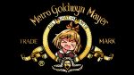  1girl blonde_hair closed_eyes english_text fang hair_ornament highres kasuya_baian metro-goldwyn-mayer open_mouth parody roaring short_hair solo toramaru_shou touhou upper_body 